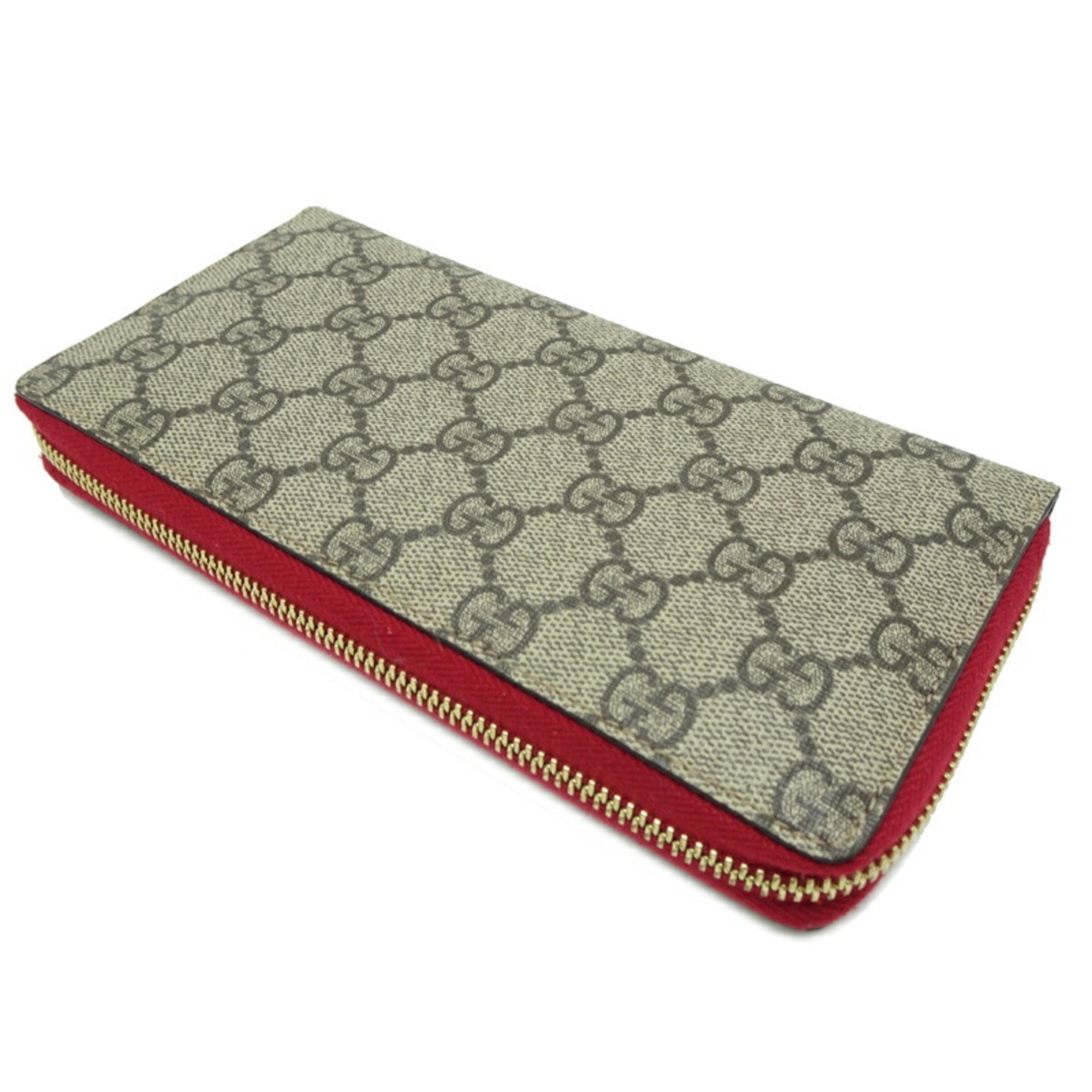 Gucci Beige Green Khaki Red Color Gg Supreme Long Bill Wallet (Bi-Fold) (Pre-Owned)