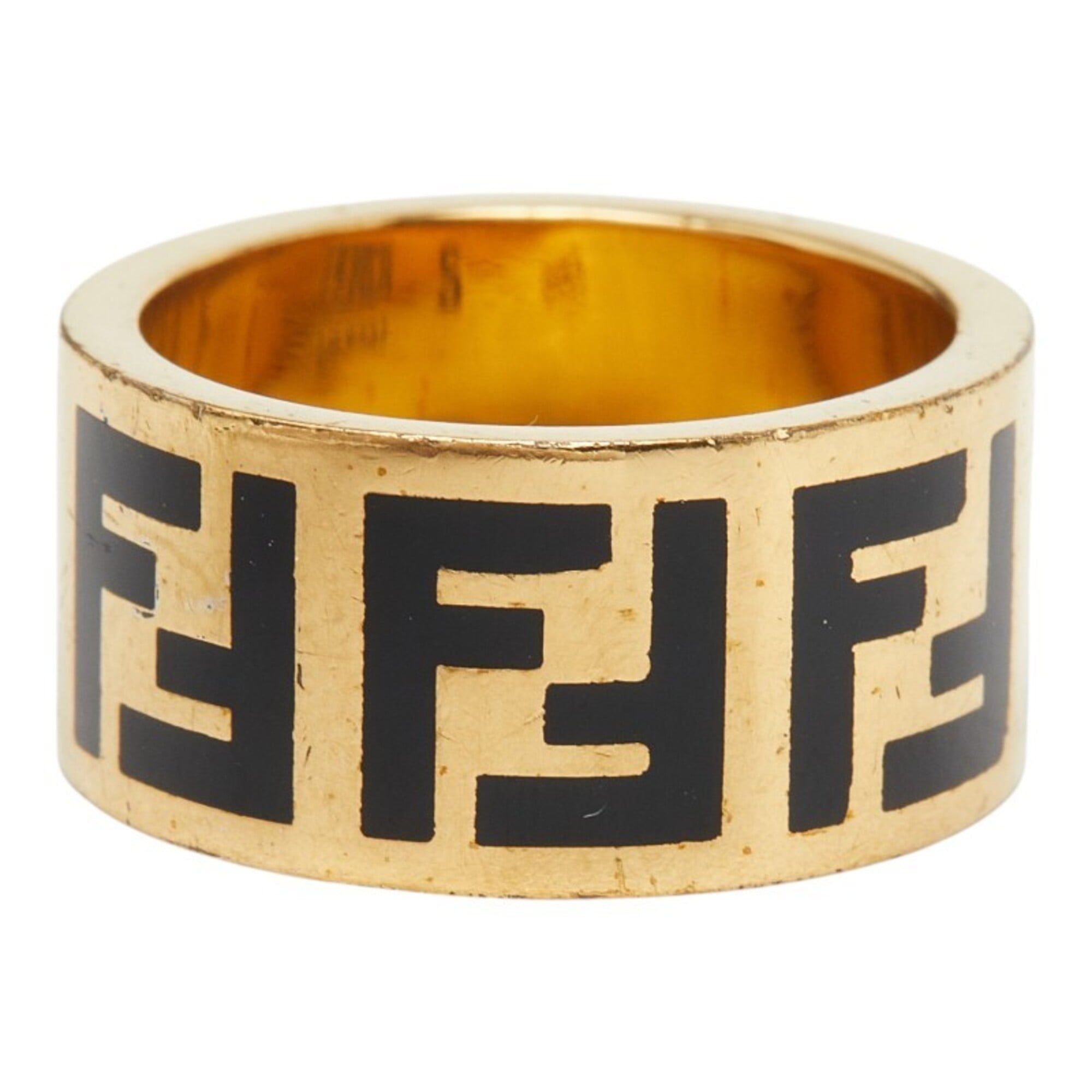 Fendi Gold Black Gold Plating Band Ring (Pre-Owned)
