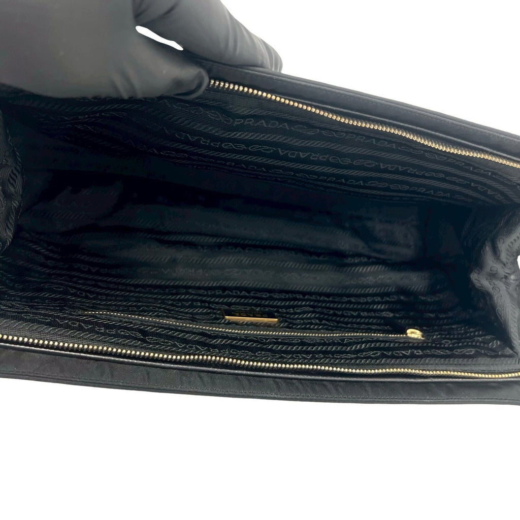 Prada Black Nylon Leather Handbag Shoulder Bag Tote Bag (Pre-Owned)