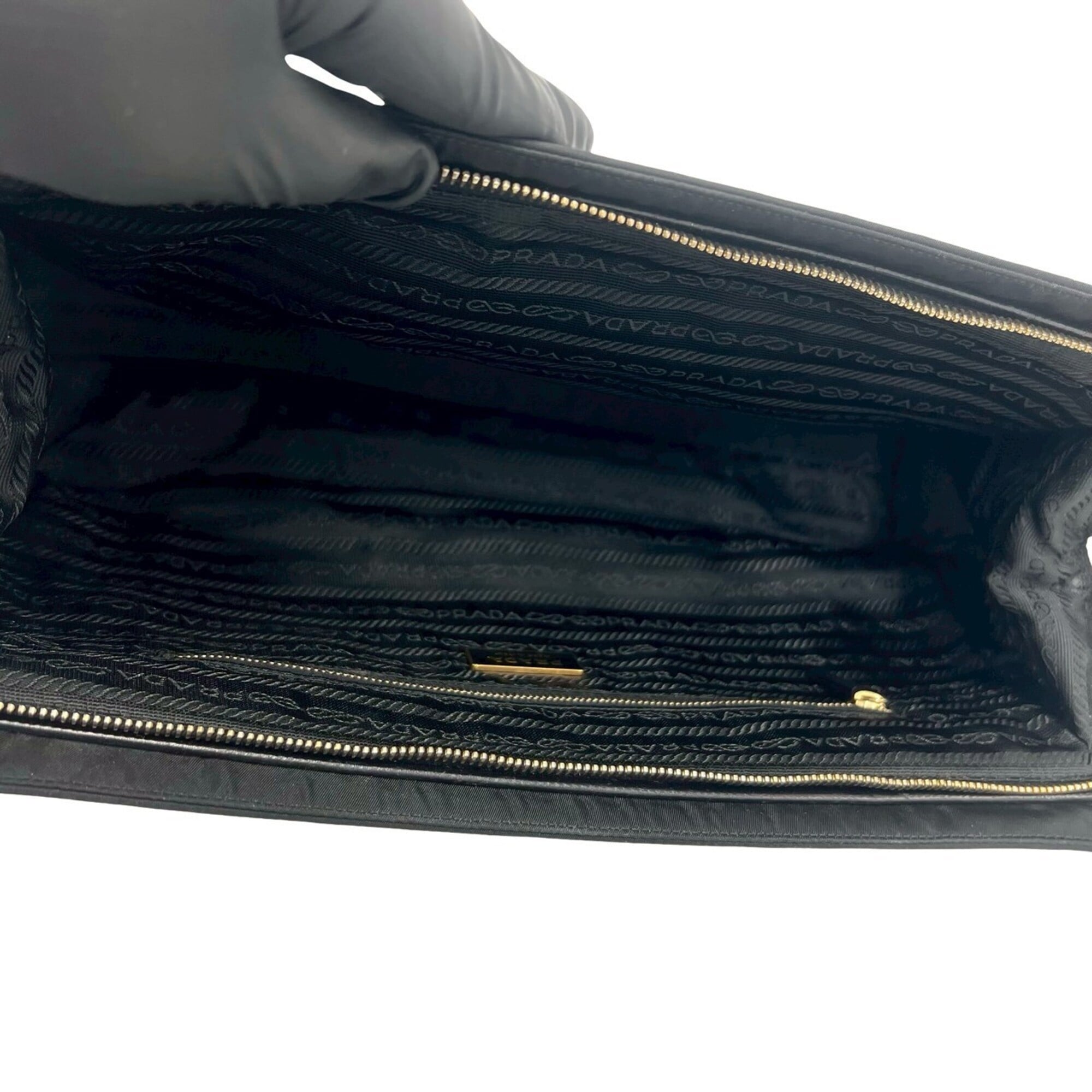 Prada Black Nylon Leather Handbag Shoulder Bag Tote Bag (Pre-Owned)