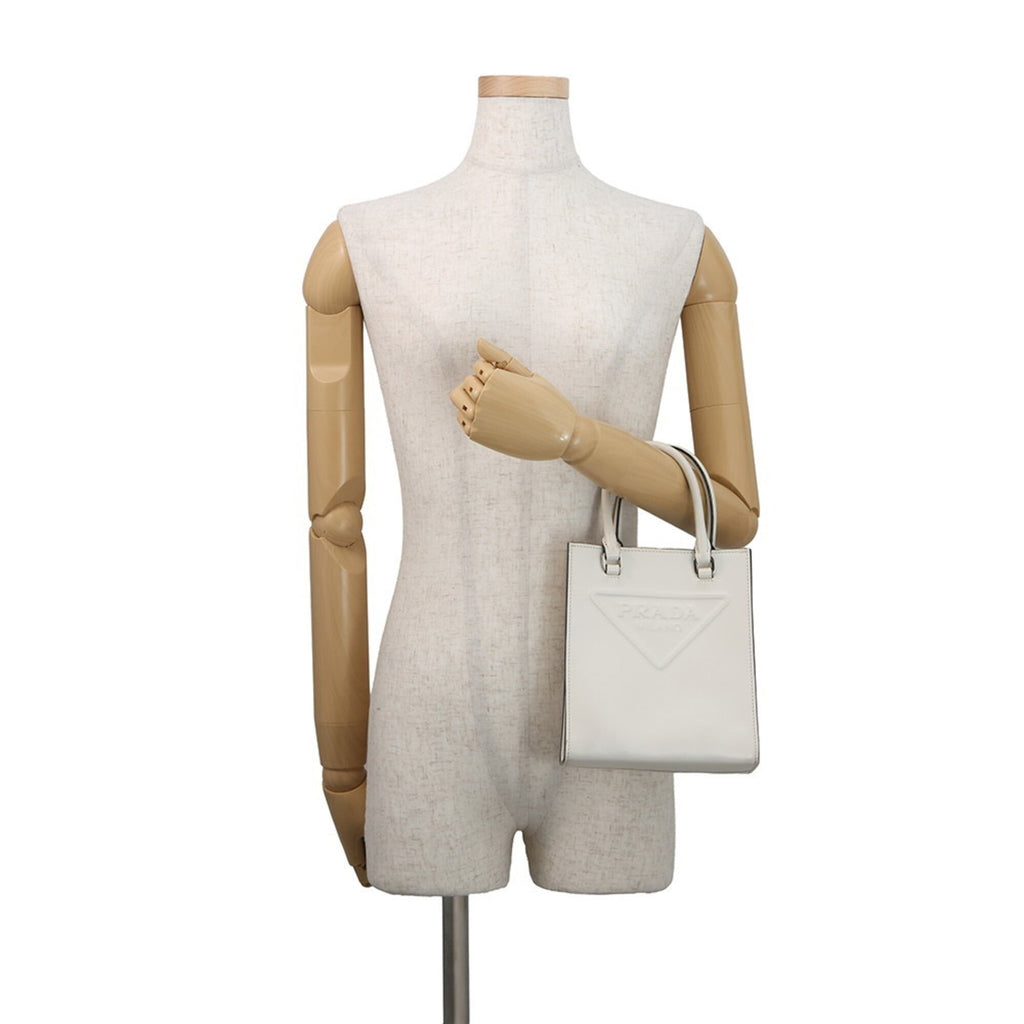 Prada White Leather Handbag Shoulder Bag (Pre-Owned)