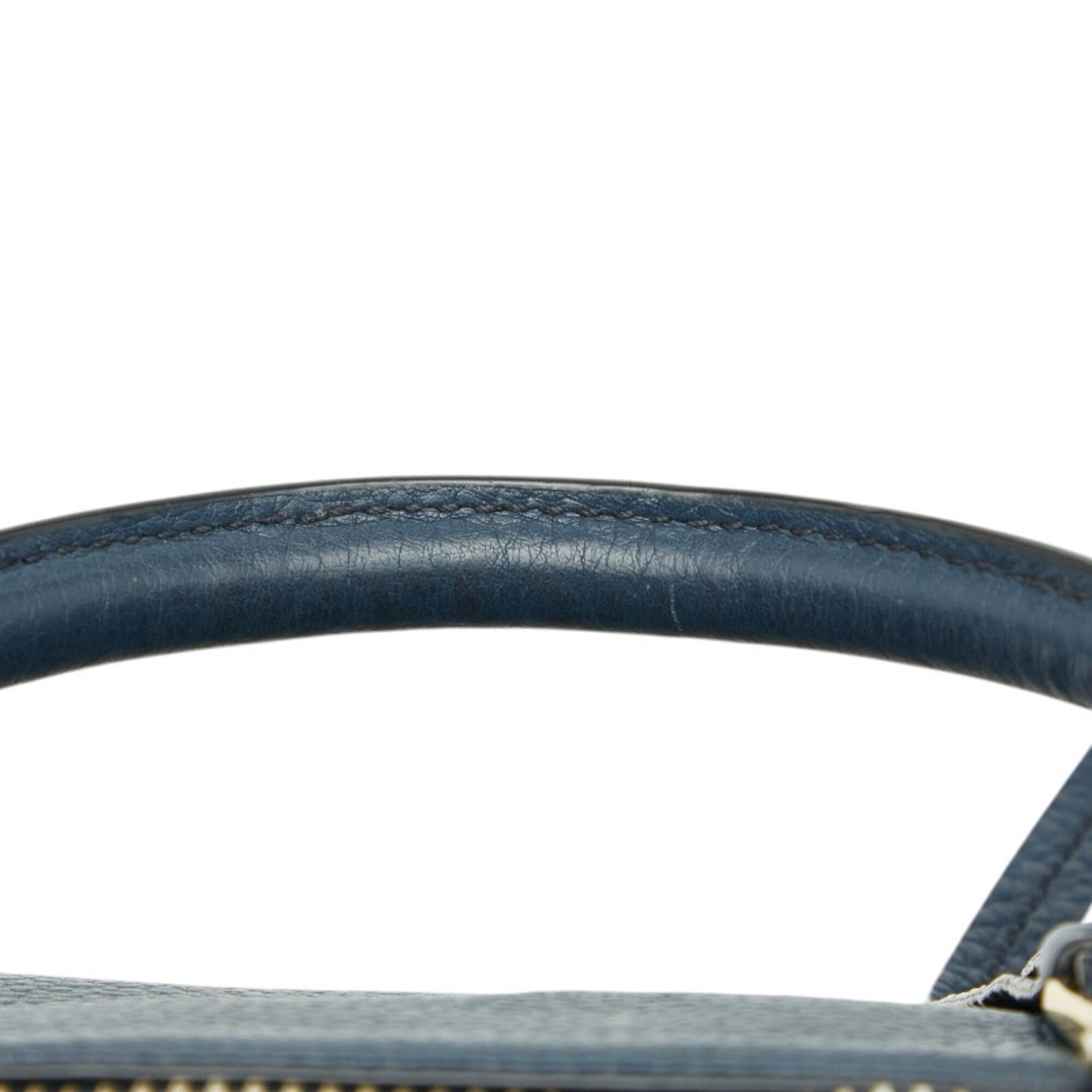 Prada Black Navy Leather Handbag Shoulder Bag (Pre-Owned)