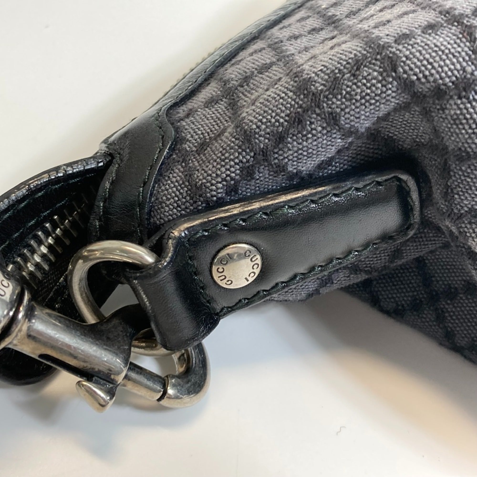 Gucci Diamante Black Gray Canvas Shoulder Bag (Pre-Owned)