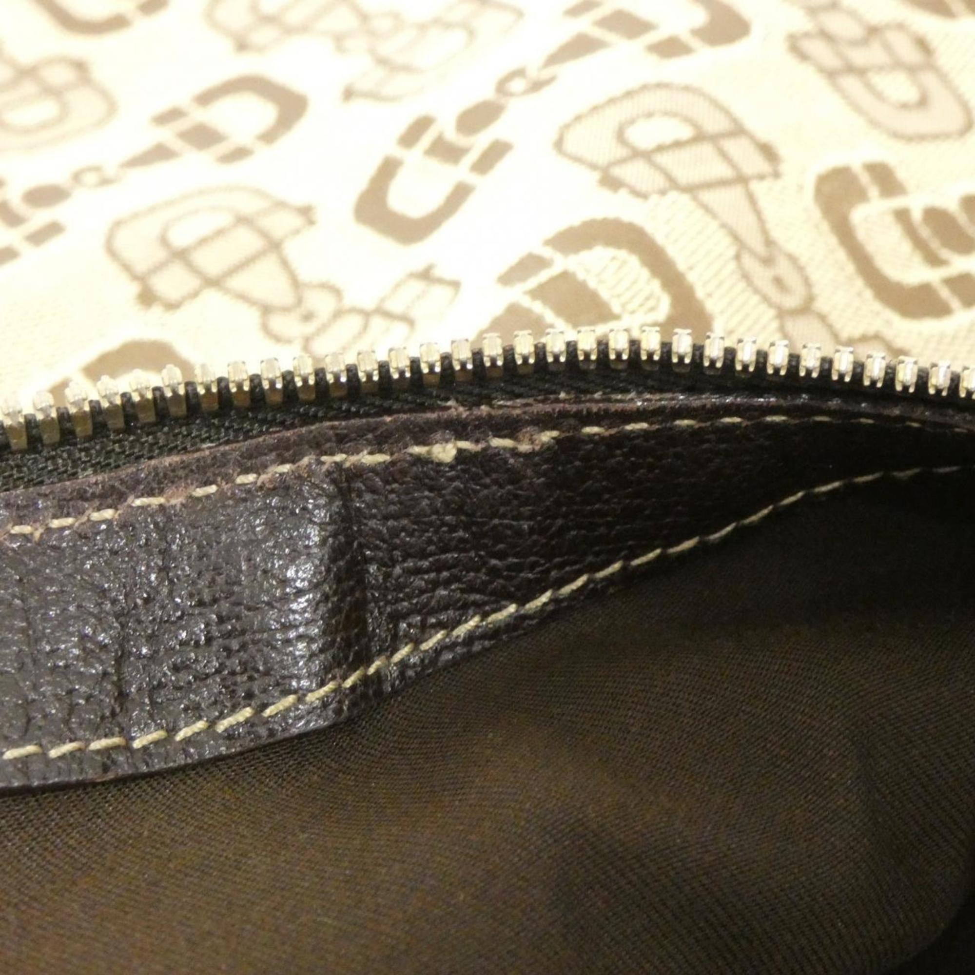 Gucci Beige Brown Canvas Leather Shoulder Bag (Pre-Owned)