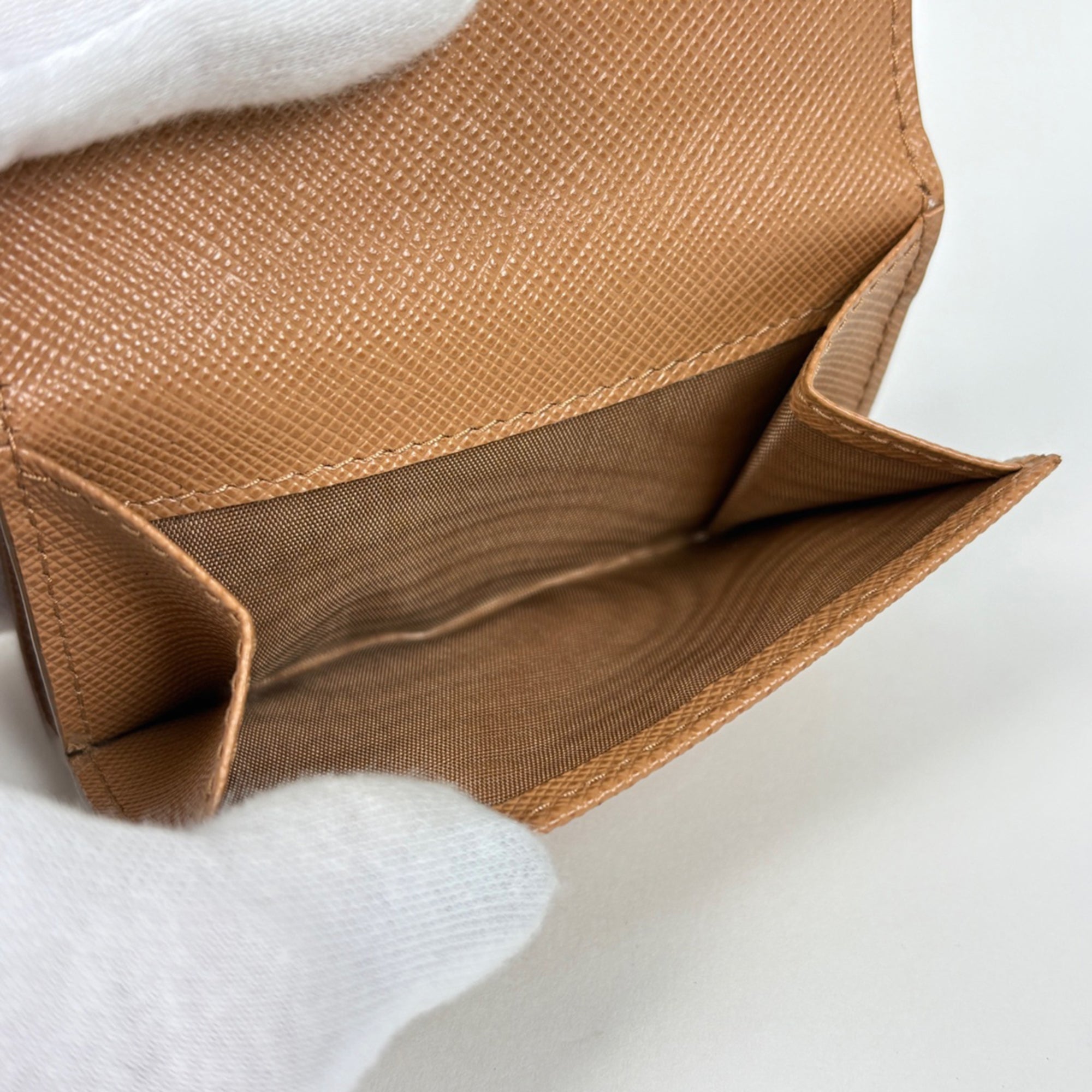 Prada Brown Saffiano Triangle Leather Wallet (Tri-Fold) (Pre-Owned)