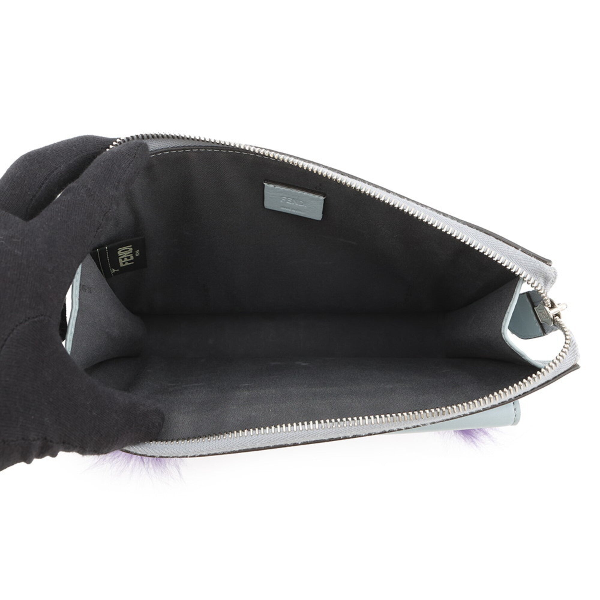 Fendi Gray Multi-Color Leather Clutch Bag Handbag Shoulder Bag (Pre-Owned)