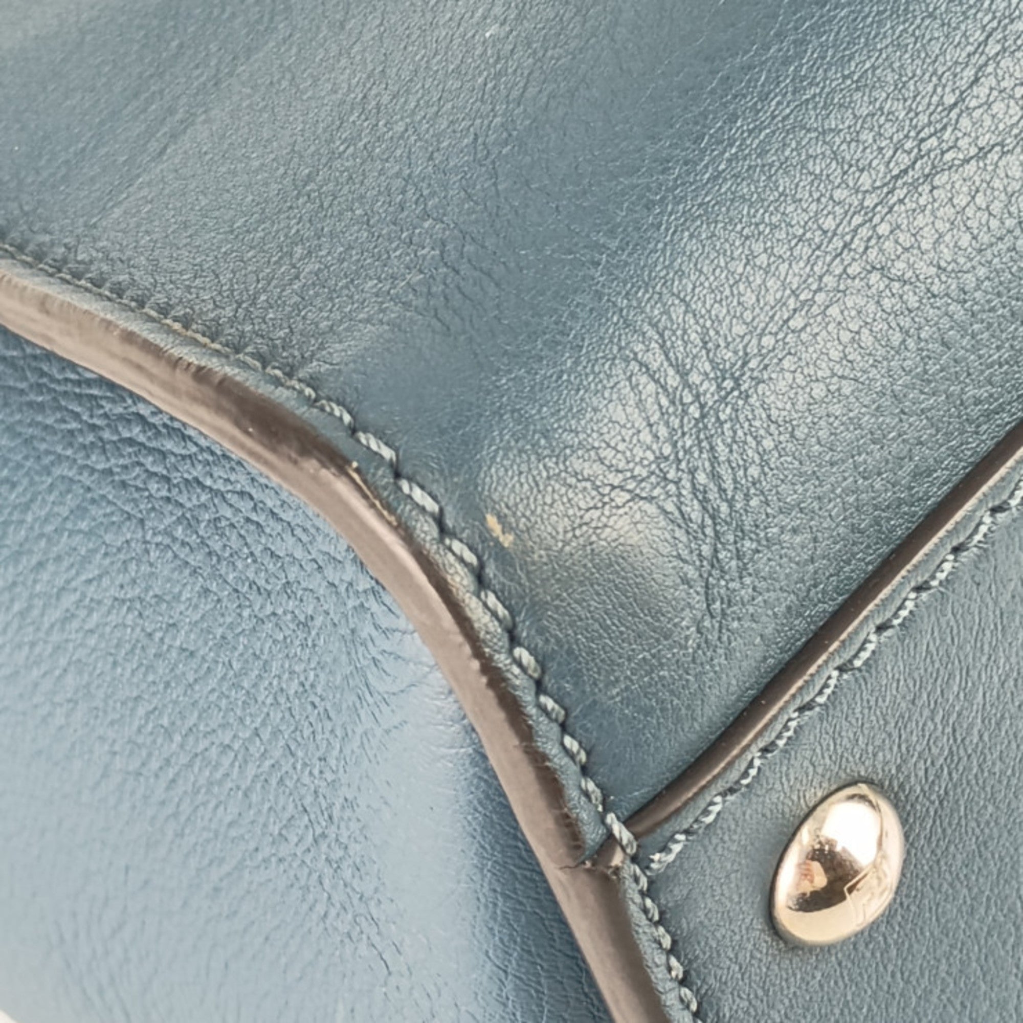 Fendi Peekaboo Blue Leather Handbag Shoulder Bag Tote Bag (Pre-Owned)