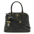 Prada Saffiano Black Leather Handbag Shoulder Bag (Pre-Owned)