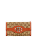 Gucci Beige Brown Gg Canvas Leather Long Wallet (Bi-Fold) (Pre-Owned)