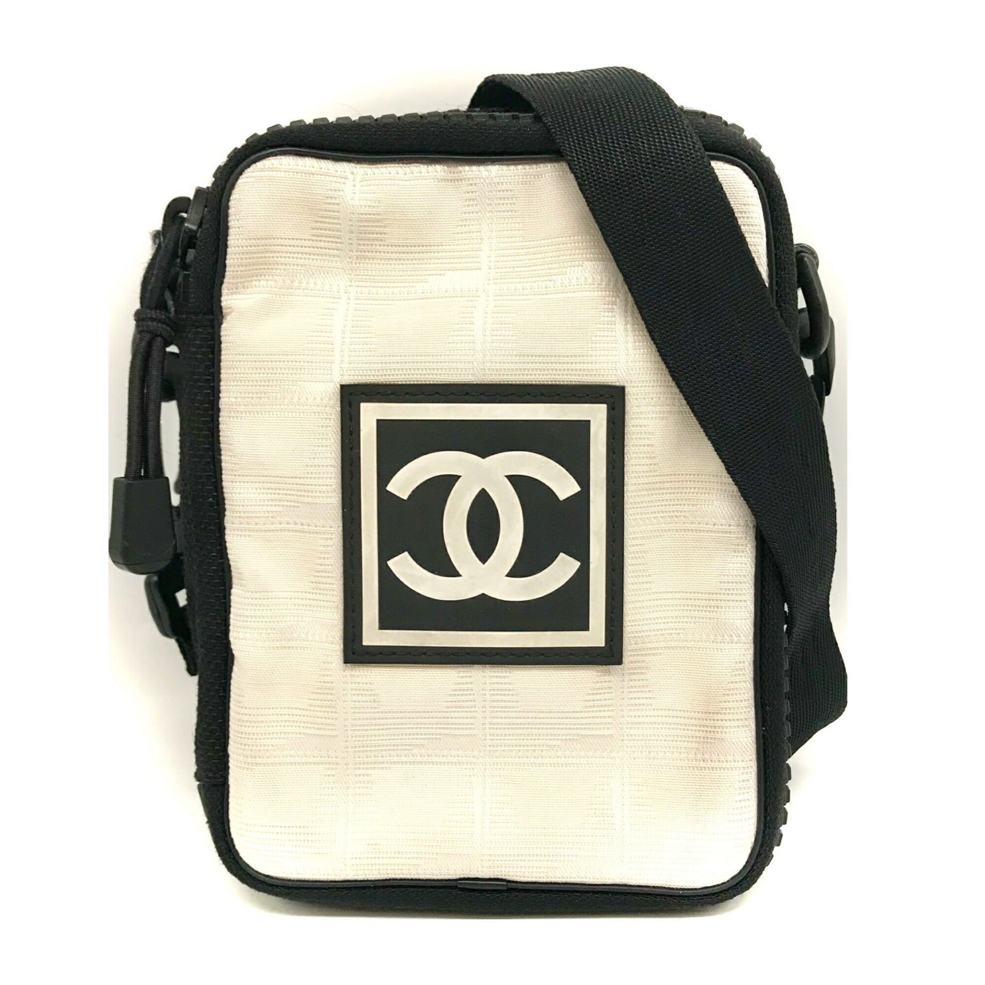 Chanel Sport Black Ivory Nylon Shoulder Bag (Pre-Owned)