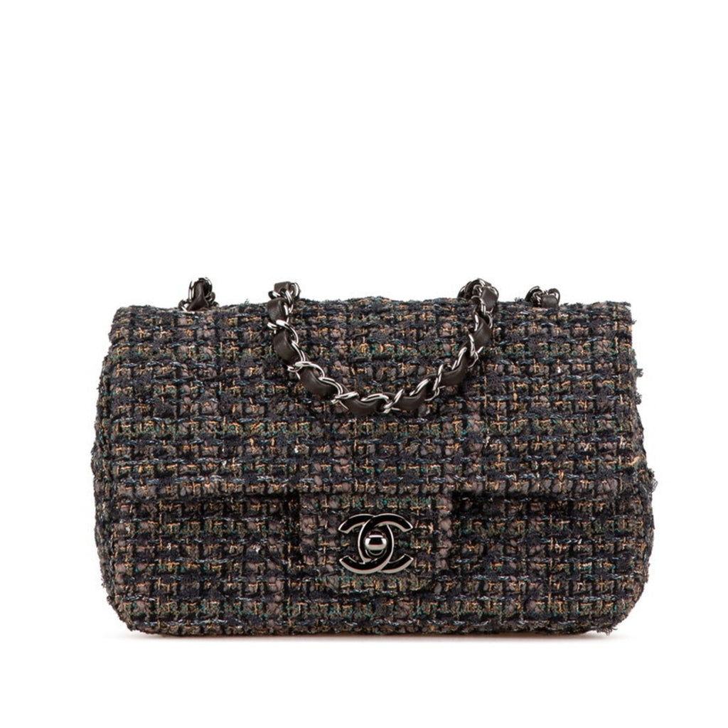 Chanel Gray Tweed Leather Shoulder Bag (Pre-Owned)