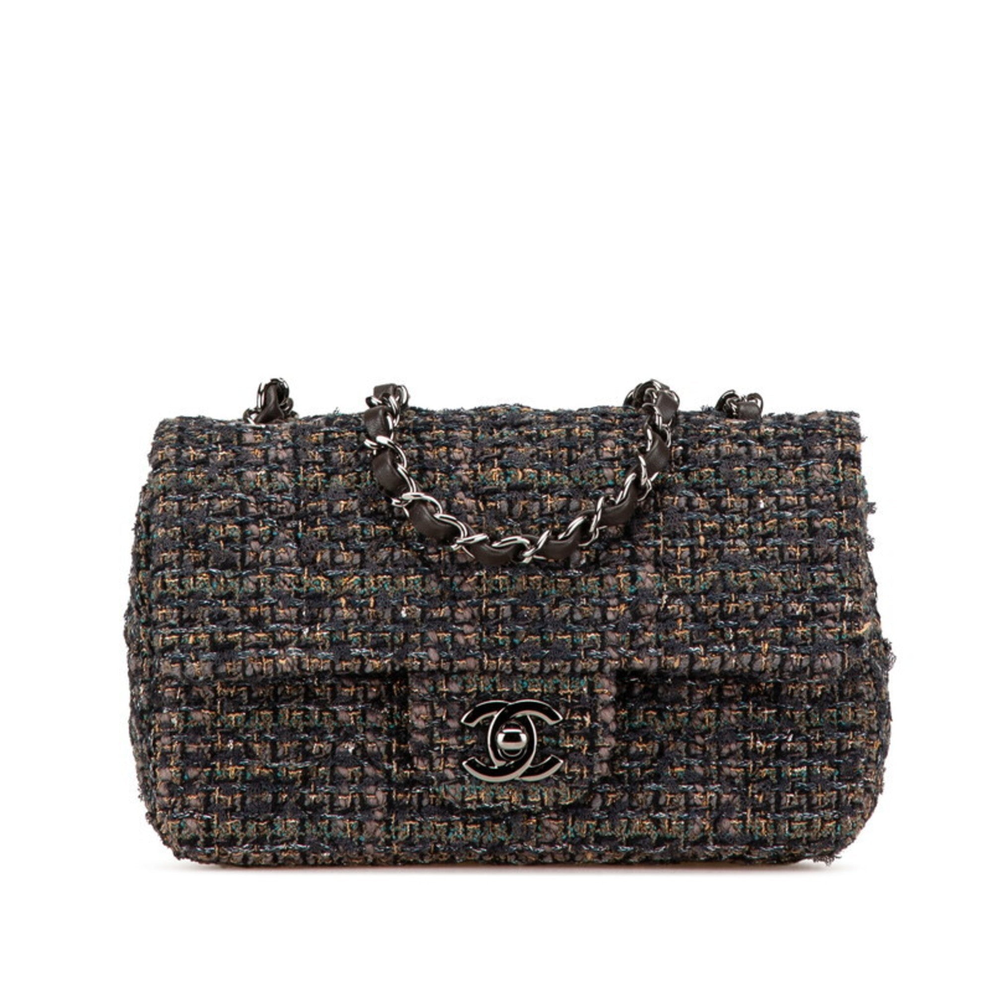 Chanel Gray Tweed Leather Shoulder Bag (Pre-Owned)
