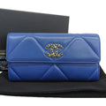 Chanel Blue Leather Long Wallet (Bi-Fold) (Pre-Owned)