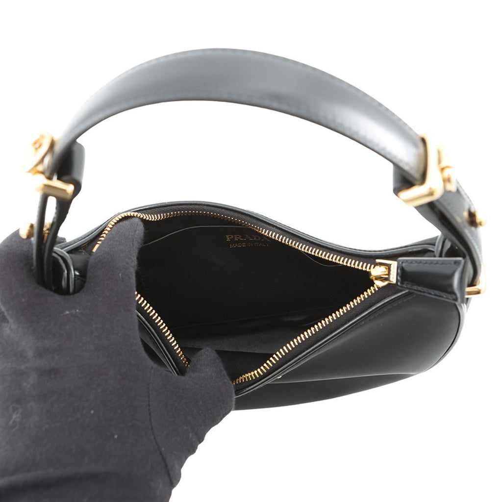 Prada Black Nylon Leather Handbag Shoulder Bag (Pre-Owned)
