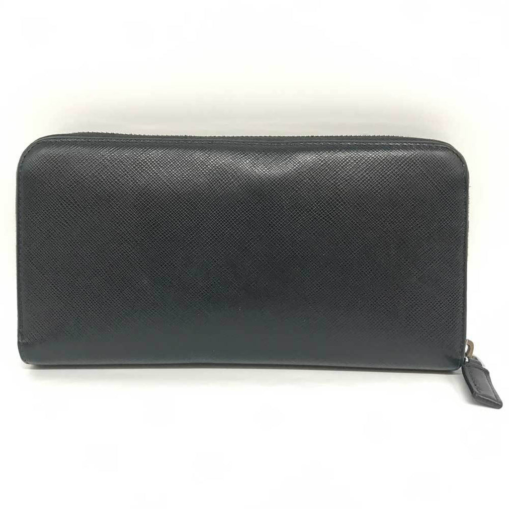 Prada Black Saffiano Triangle Long Wallet (Bi-Fold) (Pre-Owned)