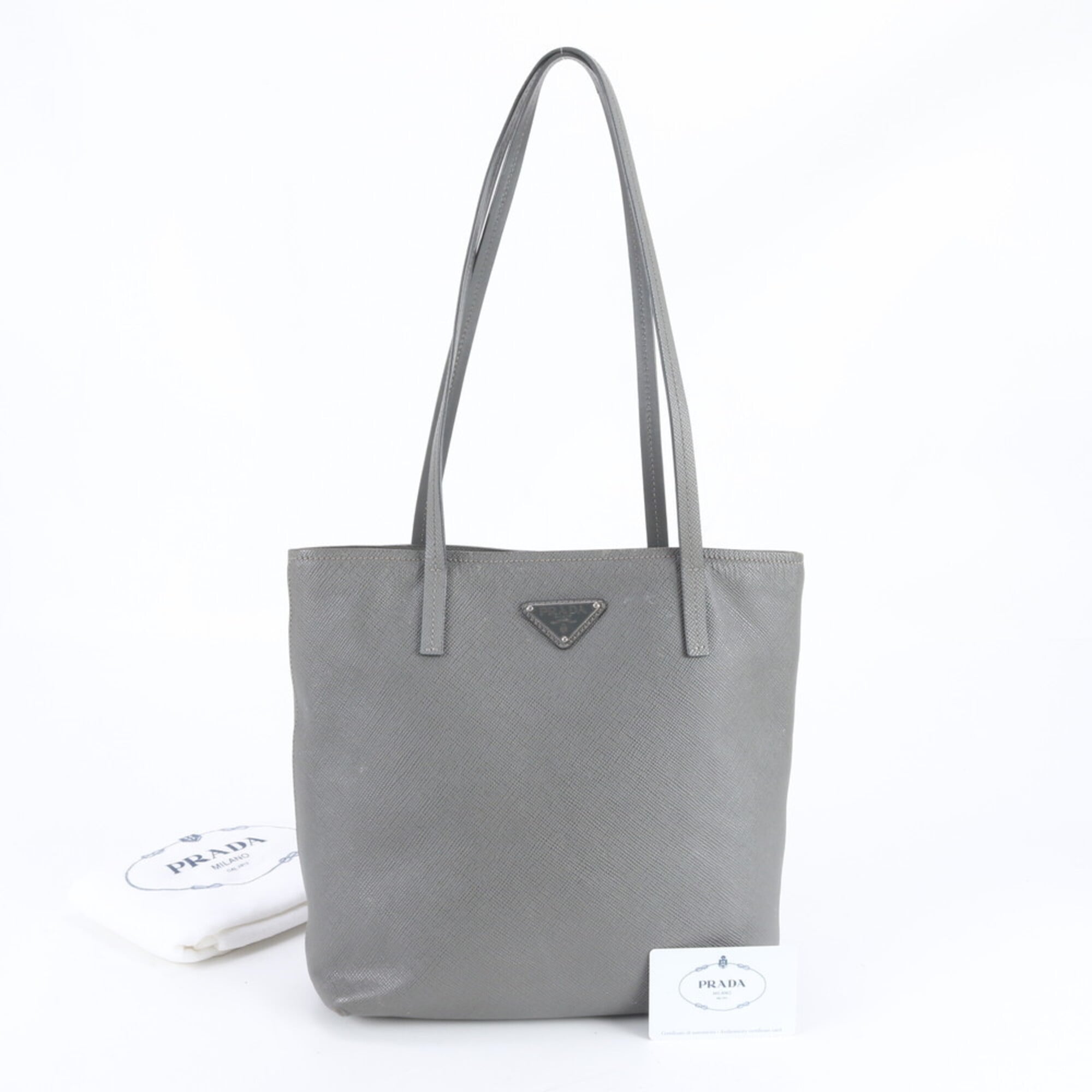 Prada Saffiano Gray Leather Handbag Tote Bag (Pre-Owned)