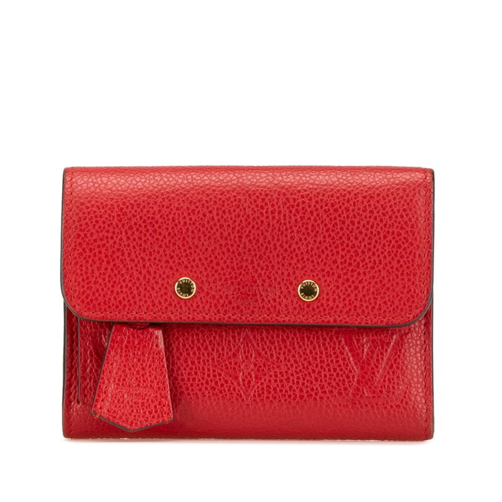 Louis Vuitton Cerise Red Color Leather Wallet (Tri-Fold) (Pre-Owned)