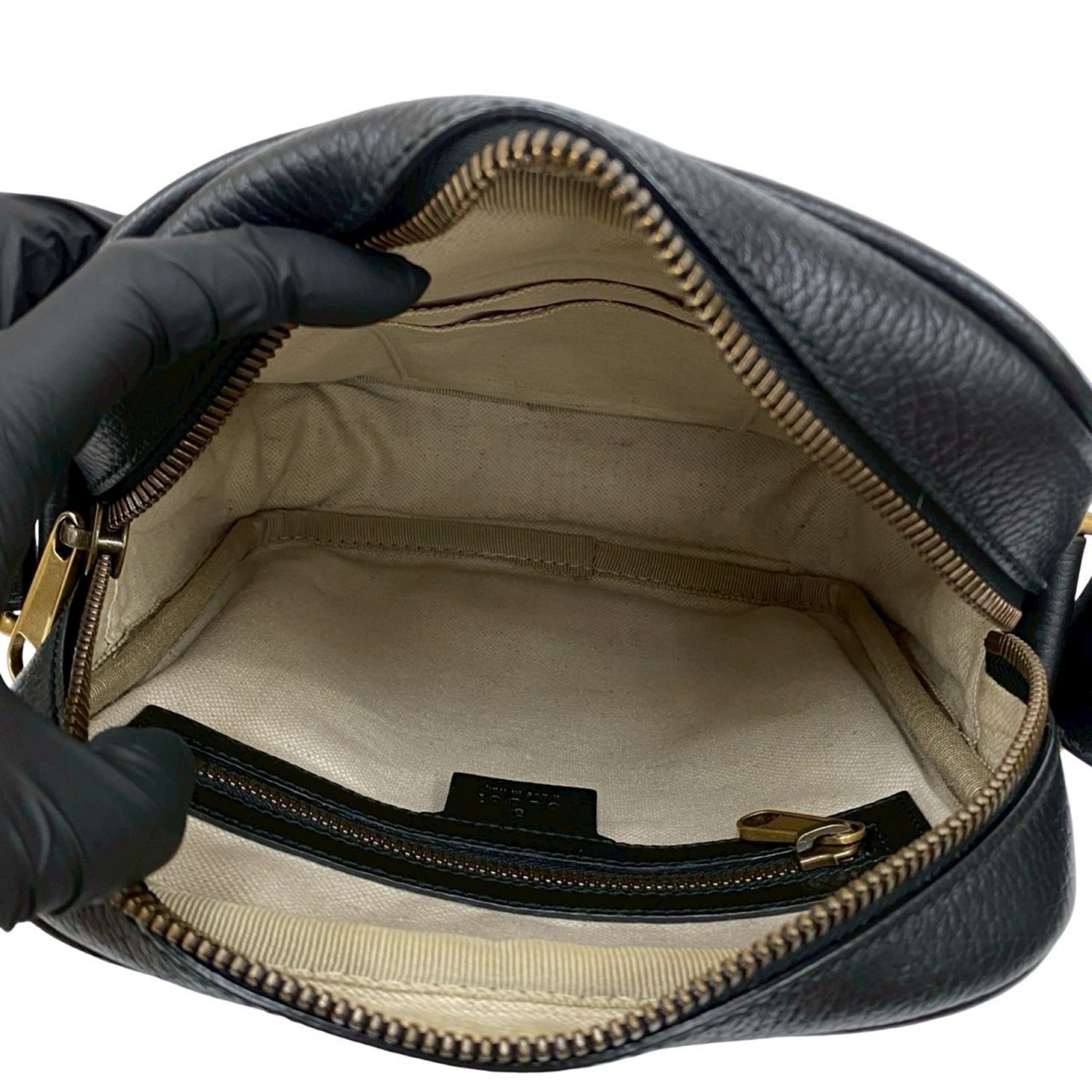 Gucci Black Green Red Color Leather Messenger Bag Pochette Shoulder Bag (Pre-Owned)