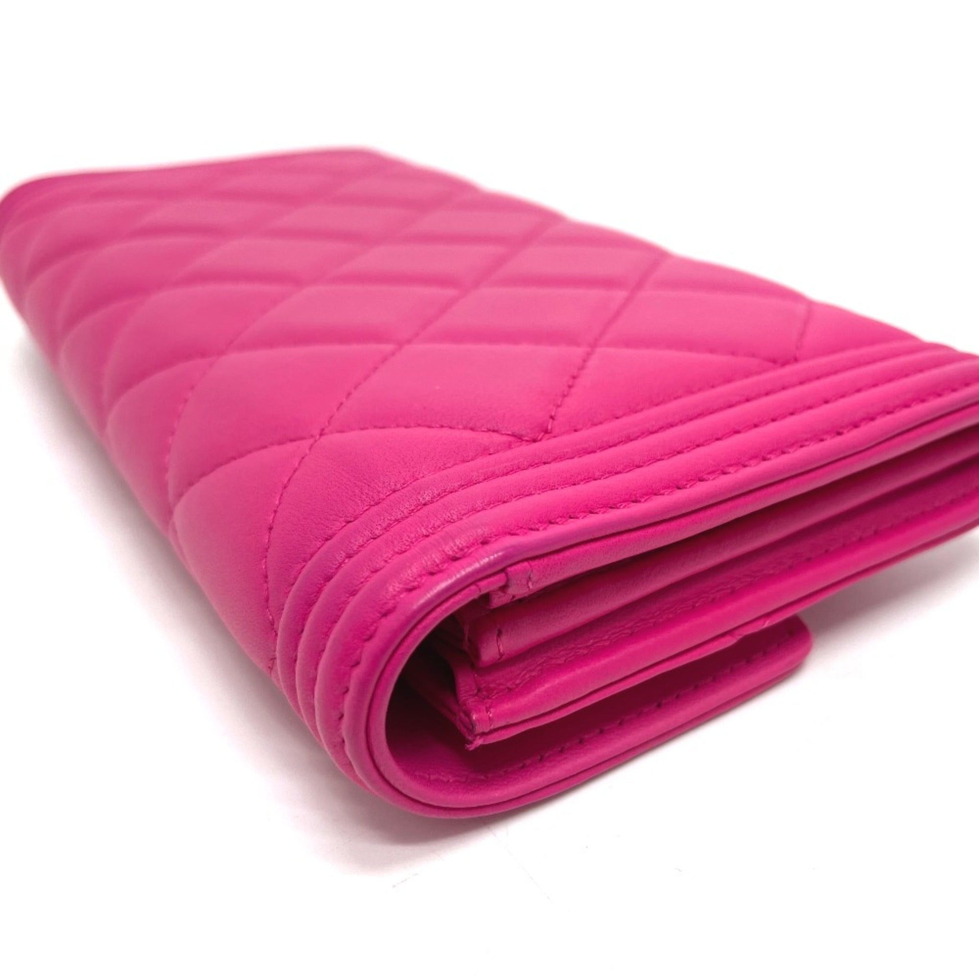 Chanel Pink Leather Long Wallet (Bi-Fold) (Pre-Owned)