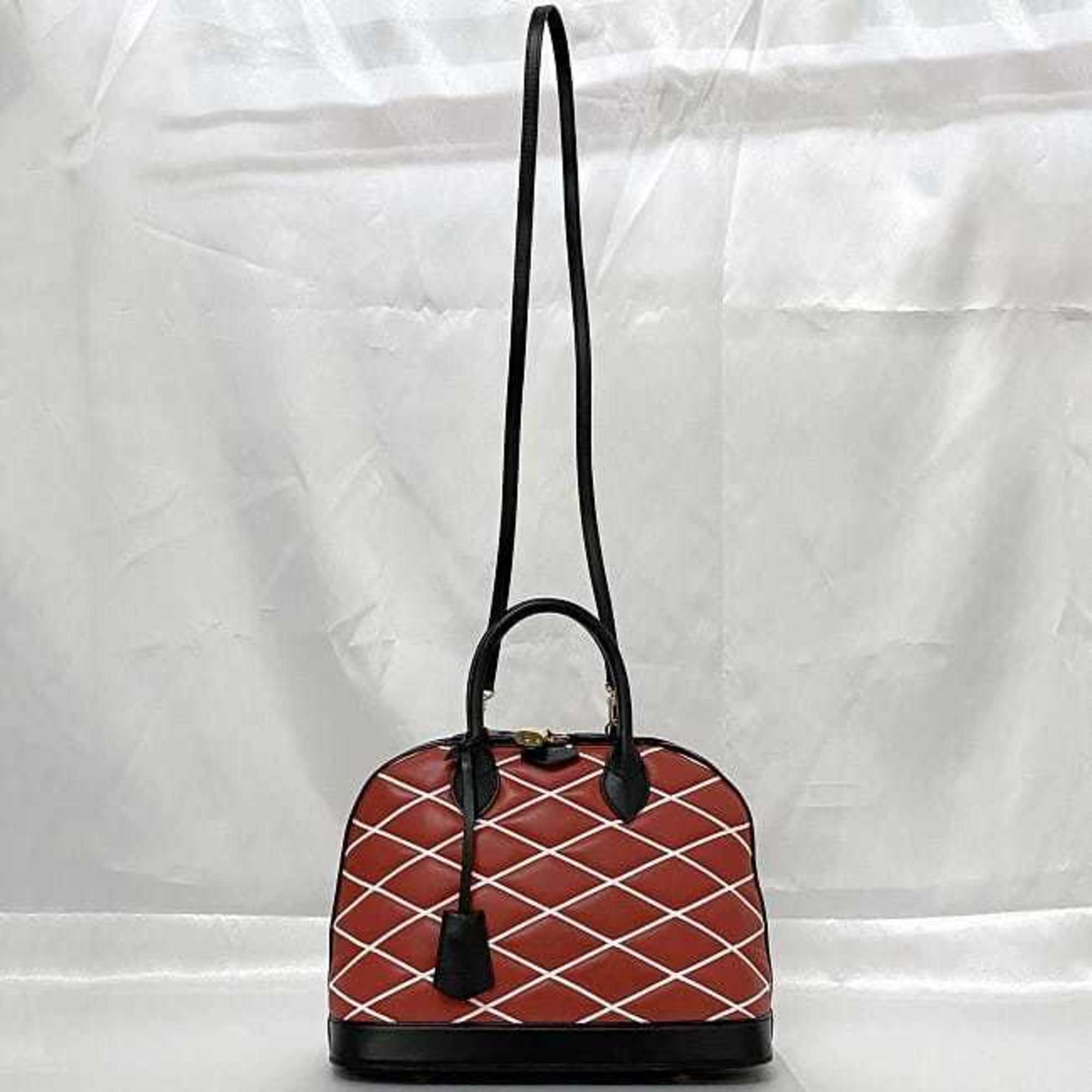 Louis Vuitton Black Red Color Leather Handbag Shoulder Bag (Pre-Owned)