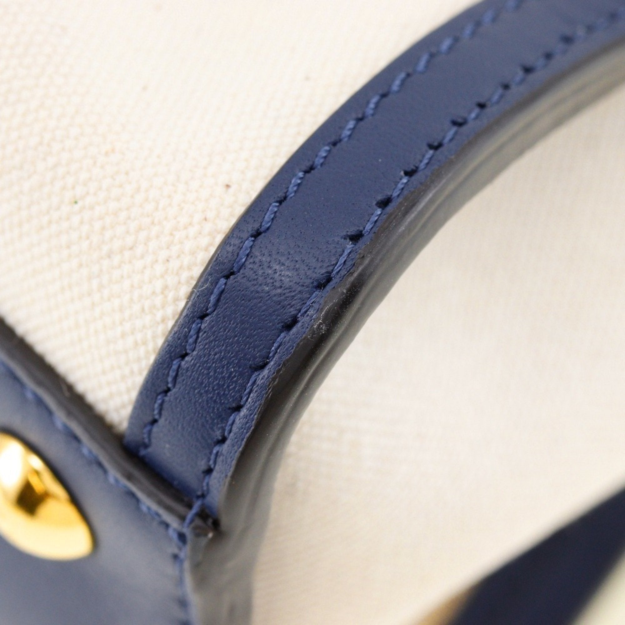 Fendi Navy White Canvas Leather Handbag (Pre-Owned)