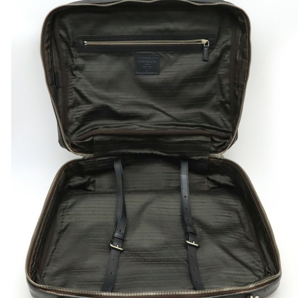 Prada Black Brown Nero Canvas Leather Handbag Shoulder Bag Tote Bag (Pre-Owned)