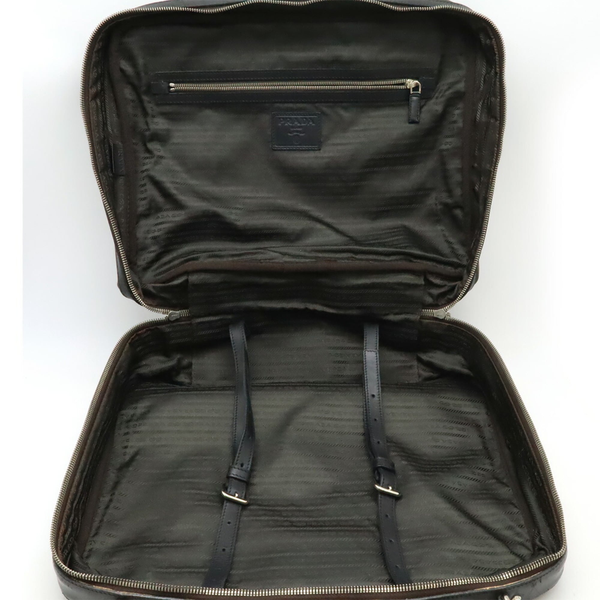 Prada Black Brown Nero Canvas Leather Handbag Shoulder Bag Tote Bag (Pre-Owned)