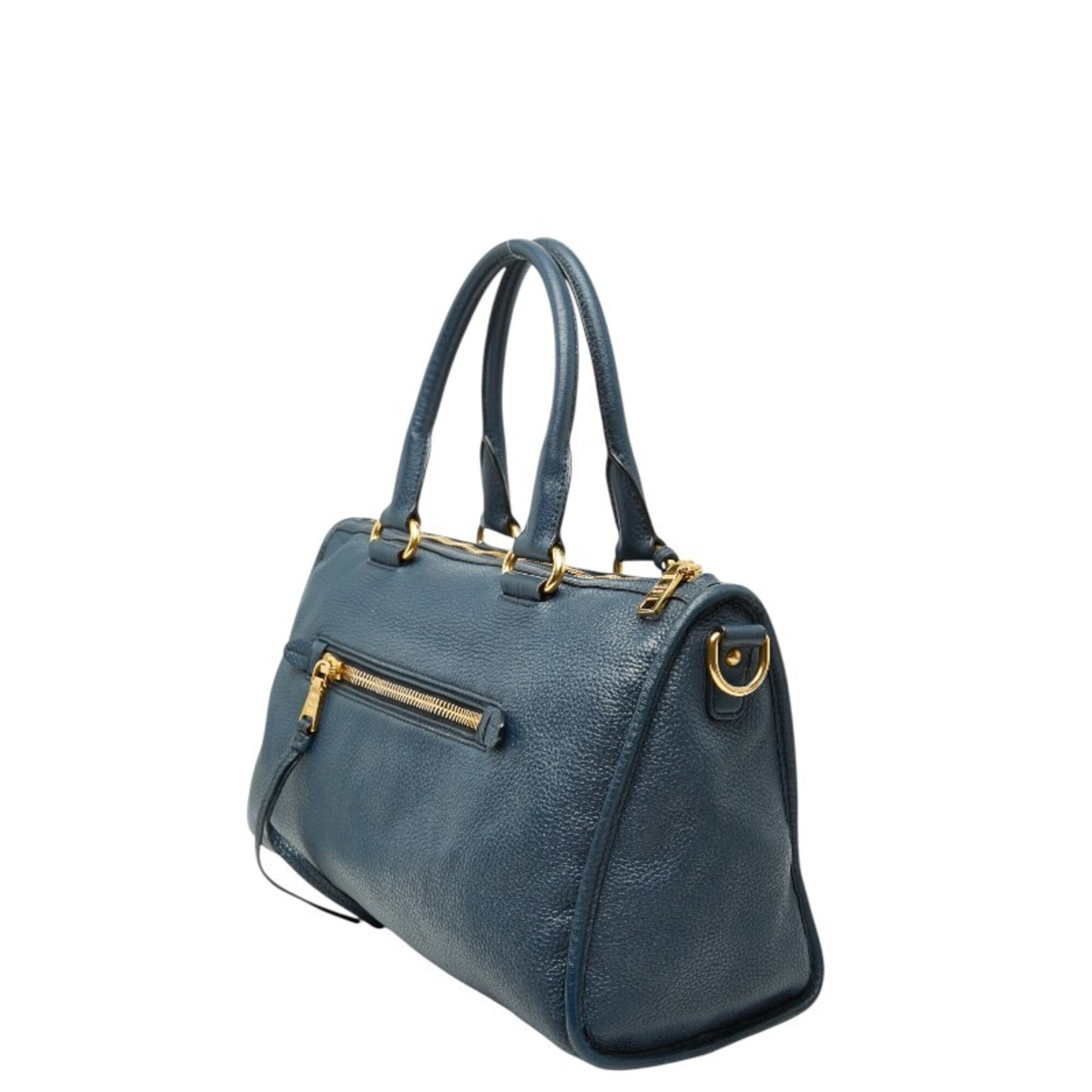 Prada Black Navy Leather Handbag Shoulder Bag (Pre-Owned)