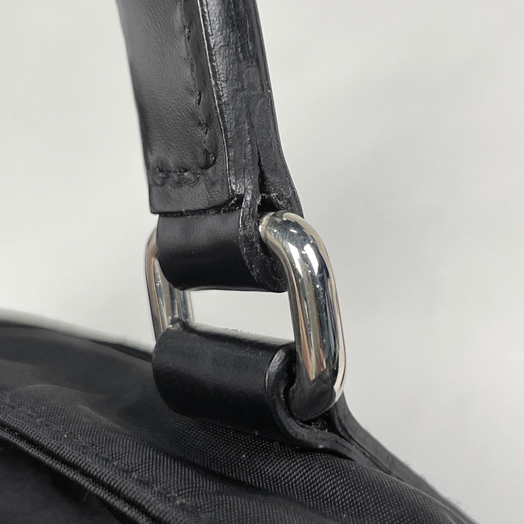 Prada Black Nylon Leather Handbag Shoulder Bag (Pre-Owned)