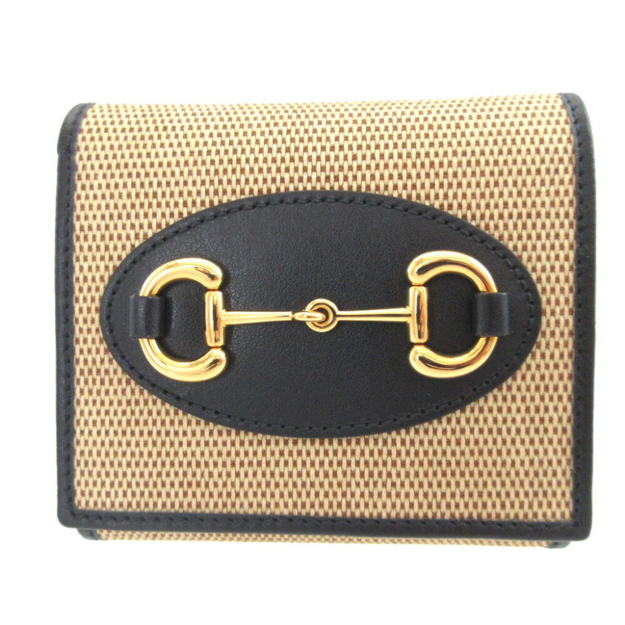 Gucci Beige Navy Canvas Leather Coin Purse/Coin Case (Pre-Owned)