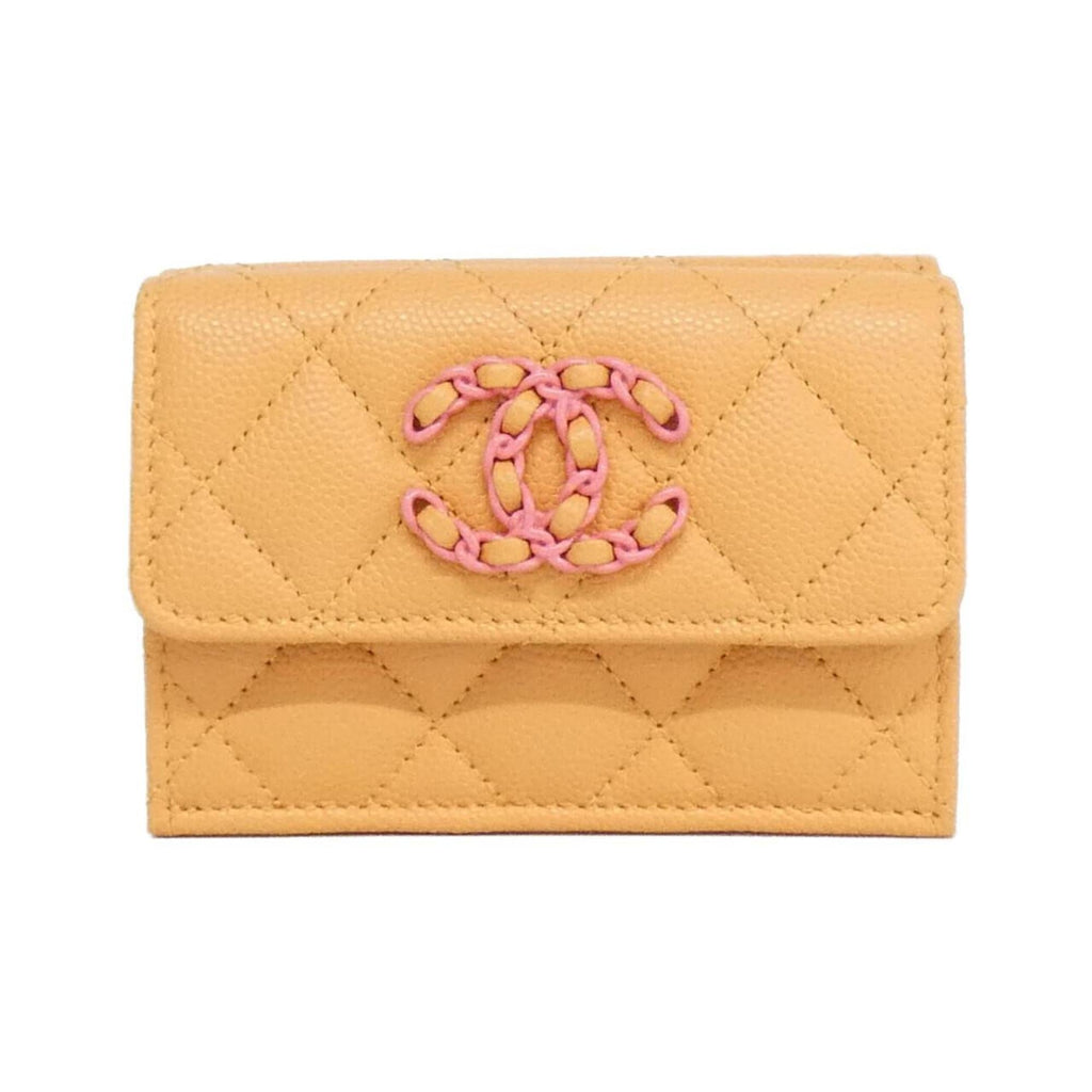 Chanel Orange Grained Calfskin Wallet (Bi-Fold) (Pre-Owned)