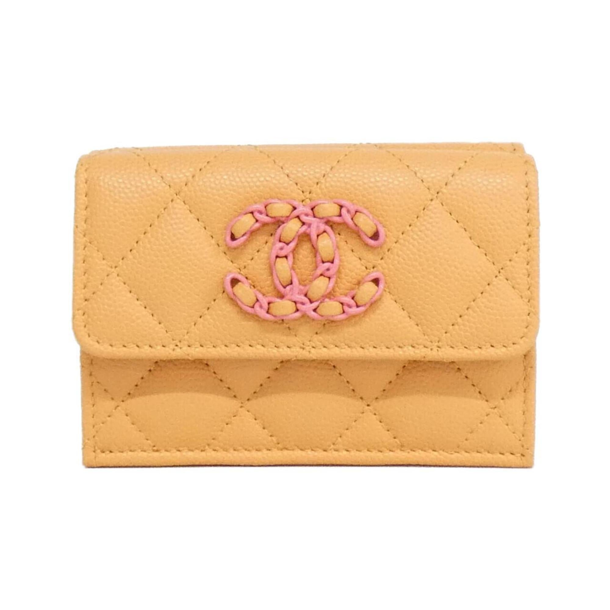 Chanel Orange Grained Calfskin Wallet (Bi-Fold) (Pre-Owned)