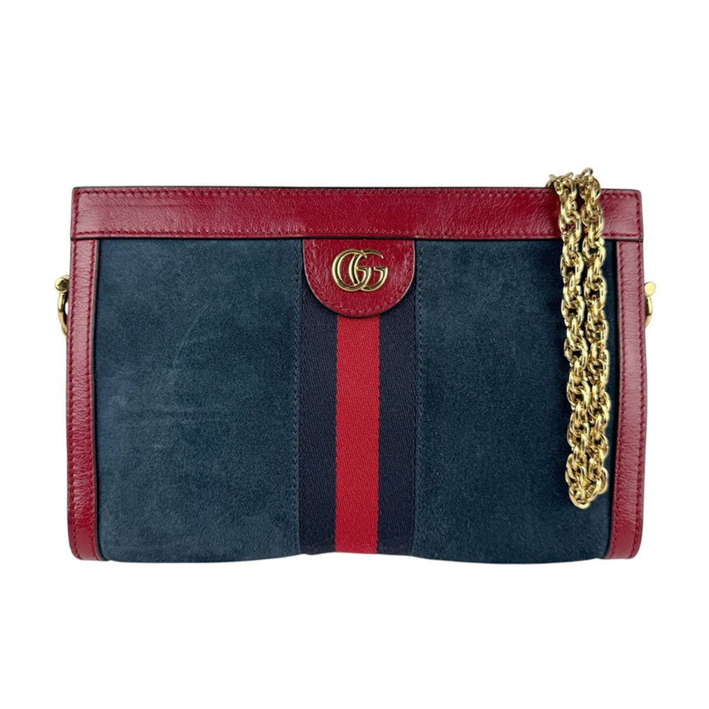 Gucci Dark Red Navy Suede Leather Shoulder Bag (Pre-Owned)