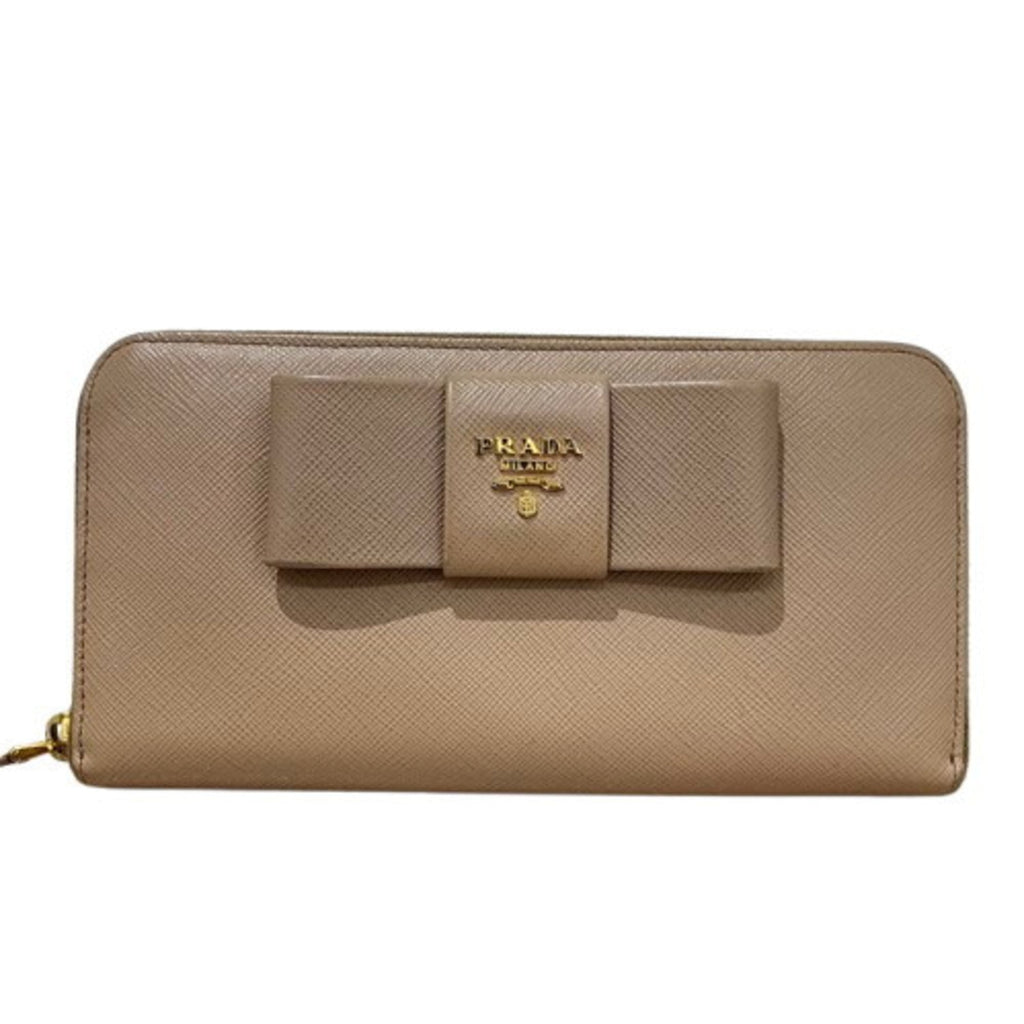 Prada Pink Beige Leather Long Wallet (Bi-Fold) (Pre-Owned)