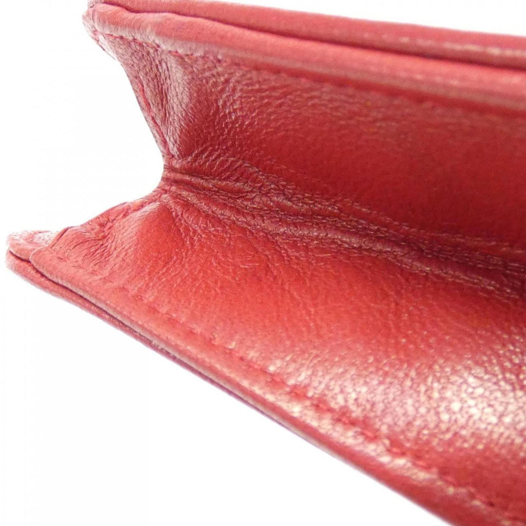 Chanel Red Color Leather Long Wallet (Bi-Fold) (Pre-Owned)
