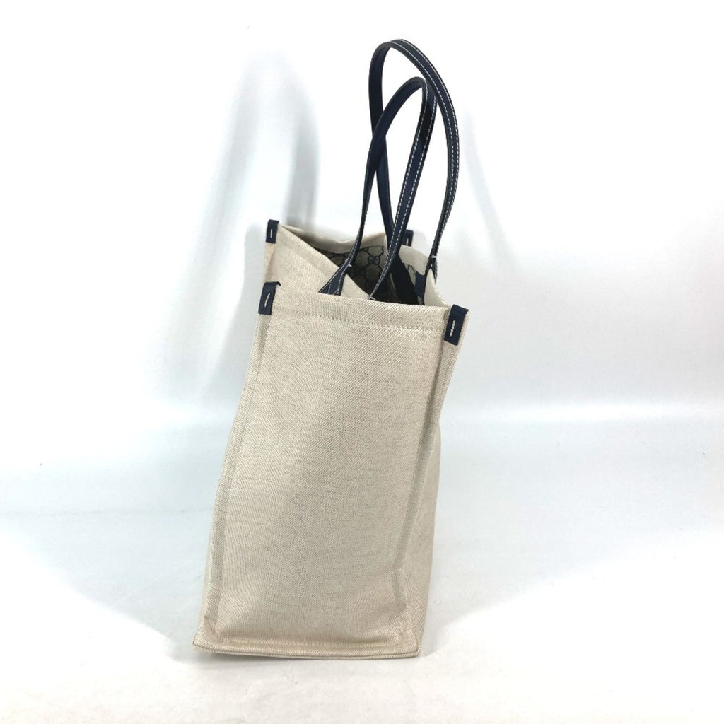 Gucci Beige Black Dark Navy Canvas Leather Shoulder Bag Tote Bag (Pre-Owned)