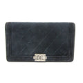 Chanel Boy Chanel Dark Navy Leather Long Wallet (Bi-Fold) (Pre-Owned)