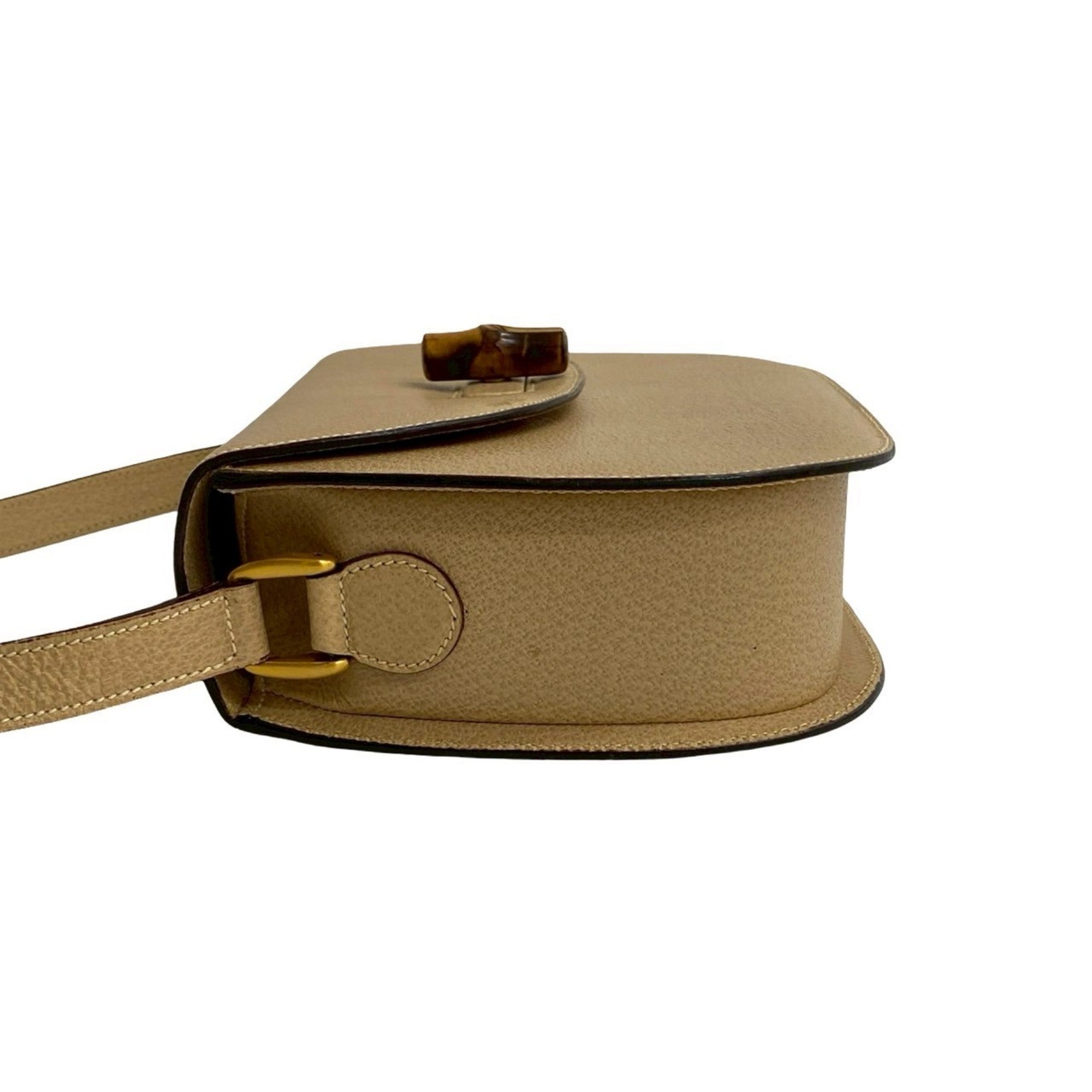 Gucci Beige Leather Bamboo Pochette Shoulder Bag (Pre-Owned)