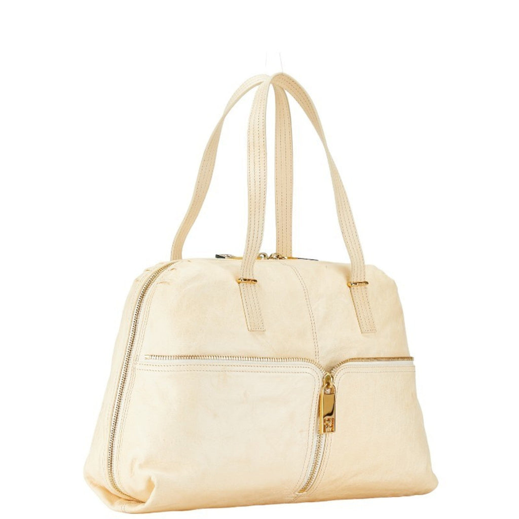Fendi Zucca Beige Zucca Leather Shoulder Bag Tote Bag (Pre-Owned)