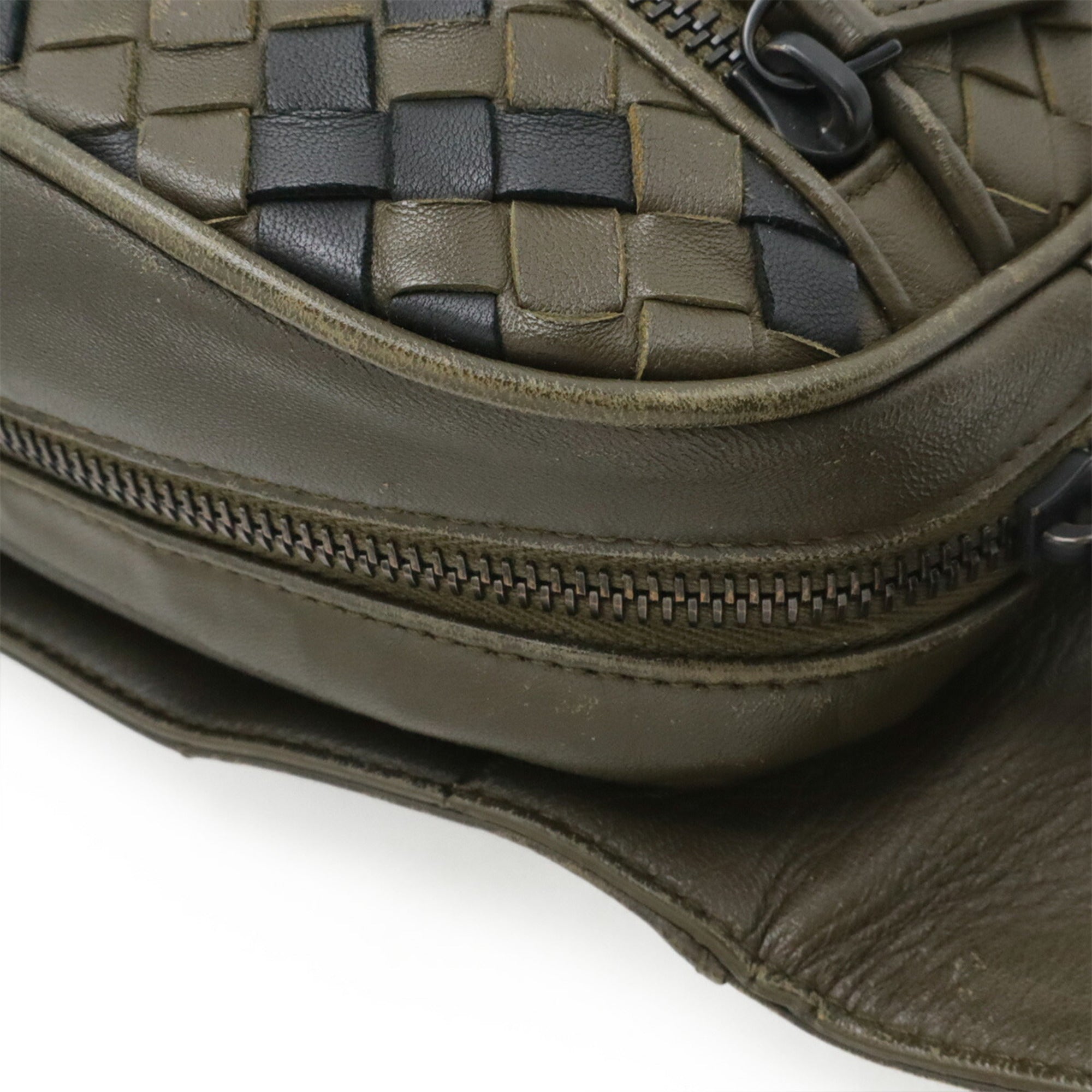 Bottega Veneta Black Khaki Leather Pouch Sling Bag (Pre-Owned)