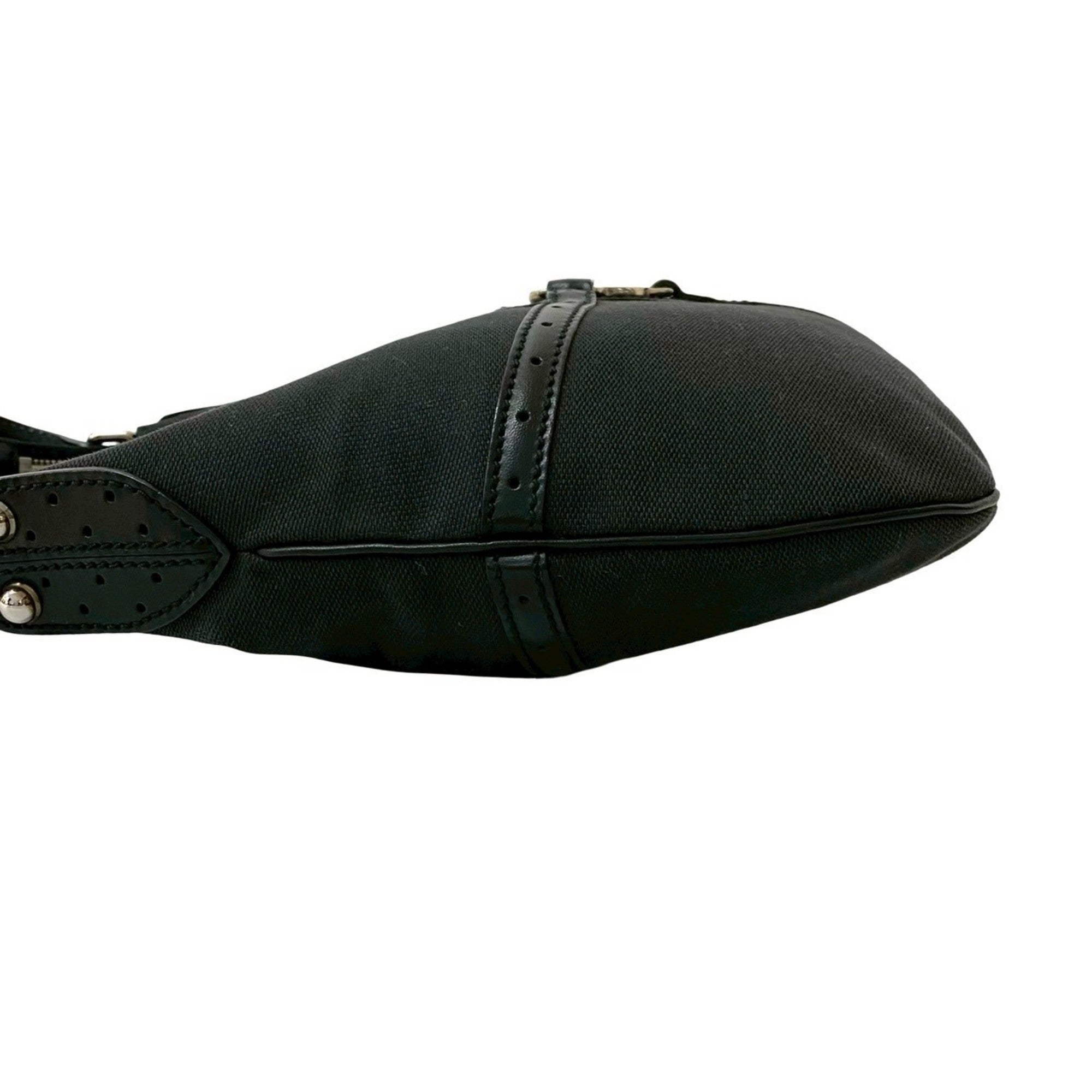 Gucci Black Leather Canvas Handbag Shoulder Bag (Pre-Owned)