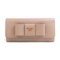 Prada Pink Beige Leather Long Wallet (Bi-Fold) (Pre-Owned)