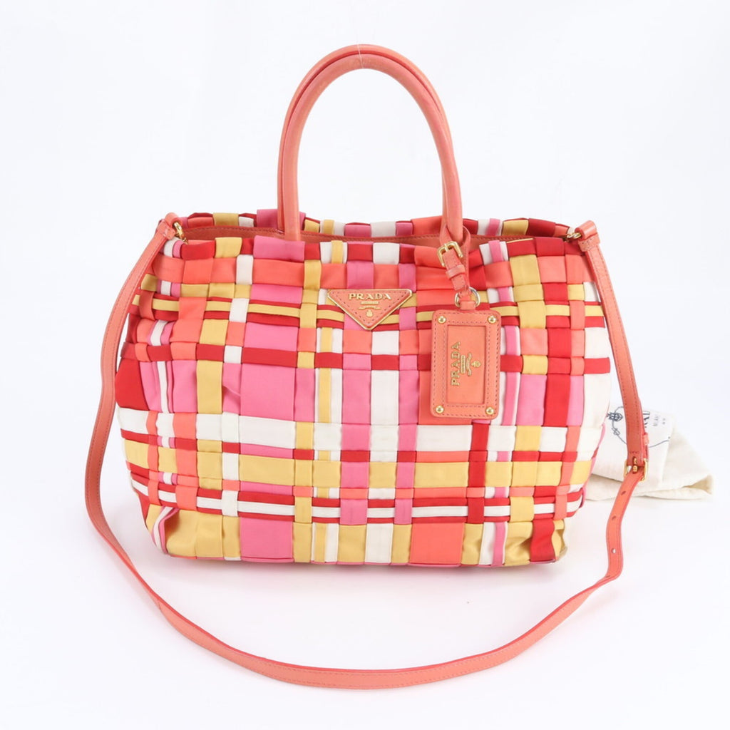 Prada Multi-Color Nylon Leather Shoulder Bag Tote Bag (Pre-Owned)