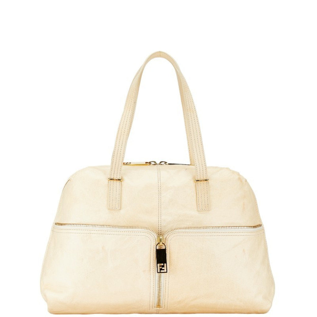 Fendi Zucca Beige Zucca Leather Shoulder Bag Tote Bag (Pre-Owned)