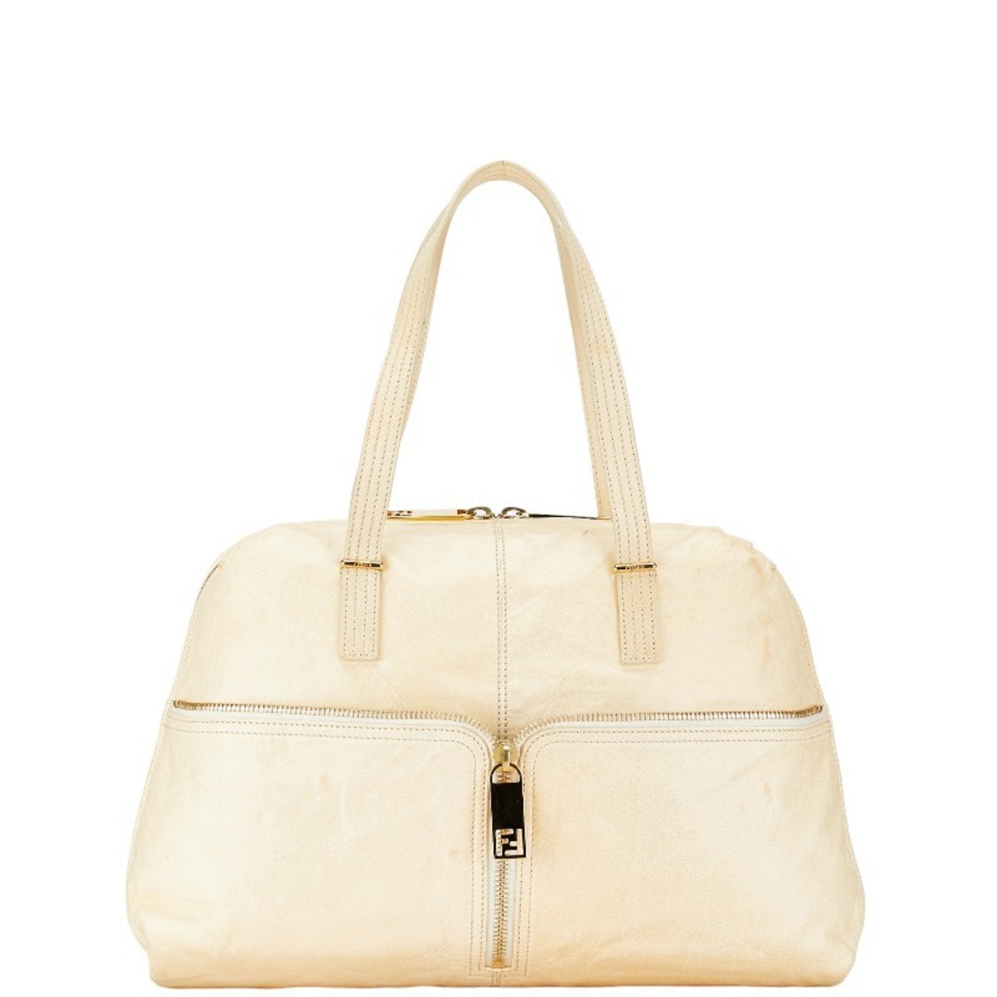 Fendi Zucca Beige Zucca Leather Shoulder Bag Tote Bag (Pre-Owned)