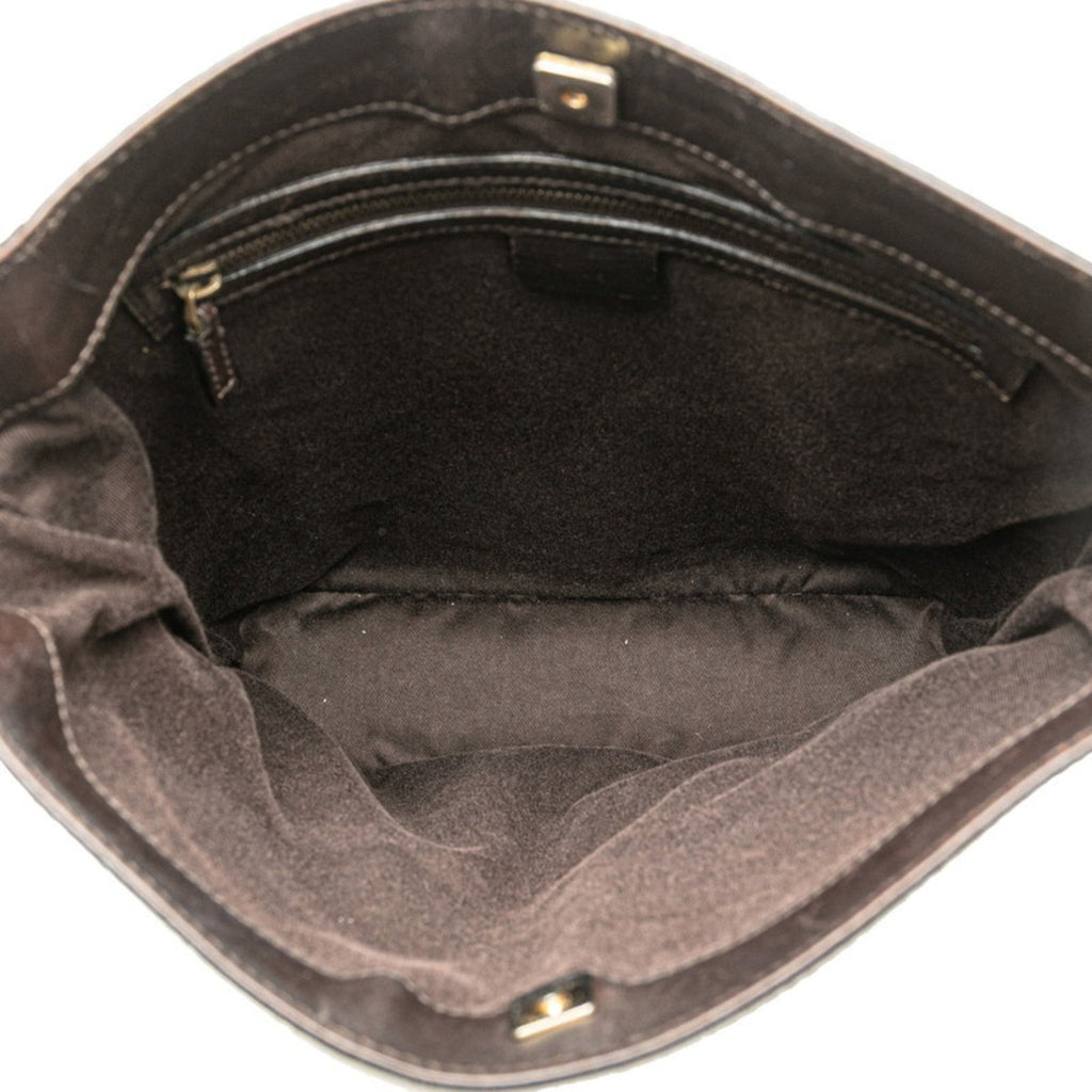 Gucci Beige Brown Canvas Leather Shoulder Bag (Pre-Owned)
