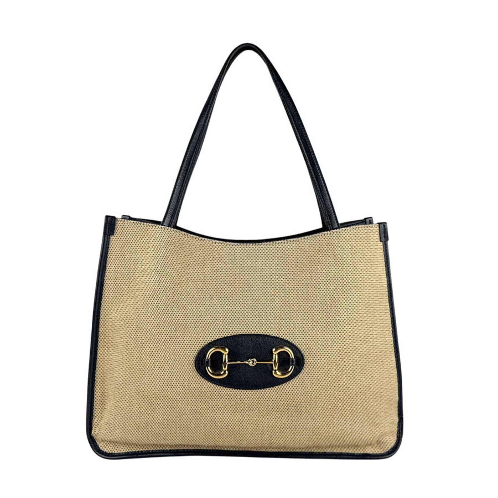 Gucci Beige Navy Canvas Leather Shoulder Bag (Pre-Owned)