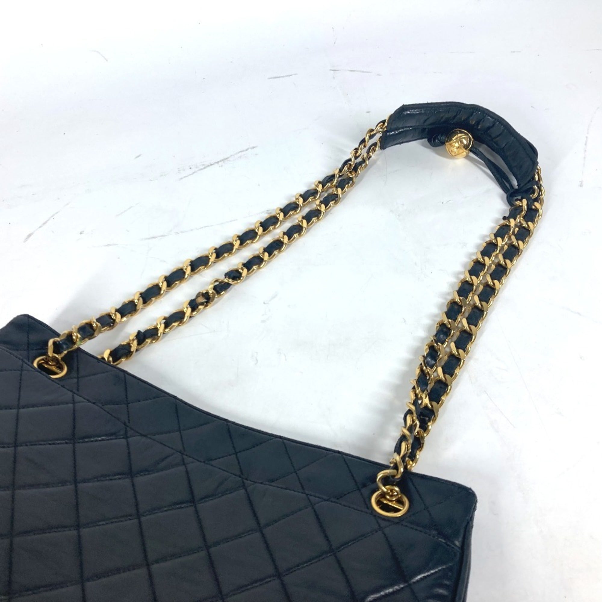 Chanel Black Gold Leather Shoulder Bag Tote Bag (Pre-Owned)