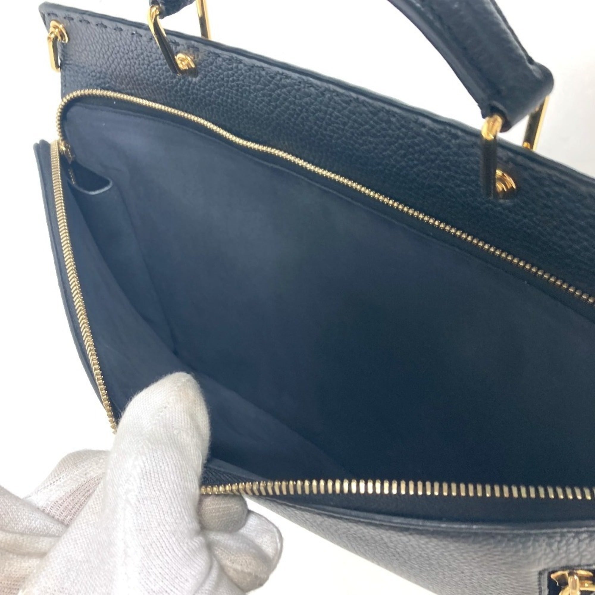 Fendi Black Leather Briefcase Handbag (Pre-Owned)