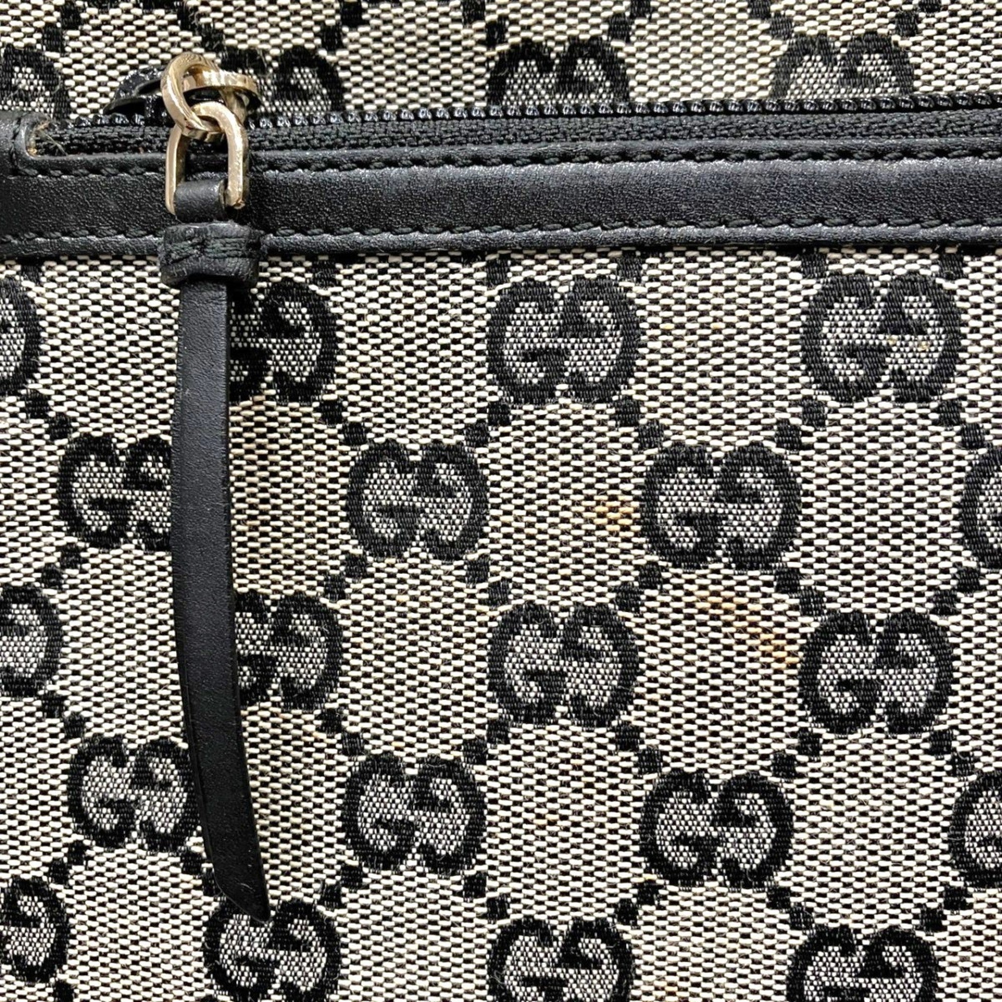 Gucci Beige Black Canvas Leather Shoulder Bag (Pre-Owned)